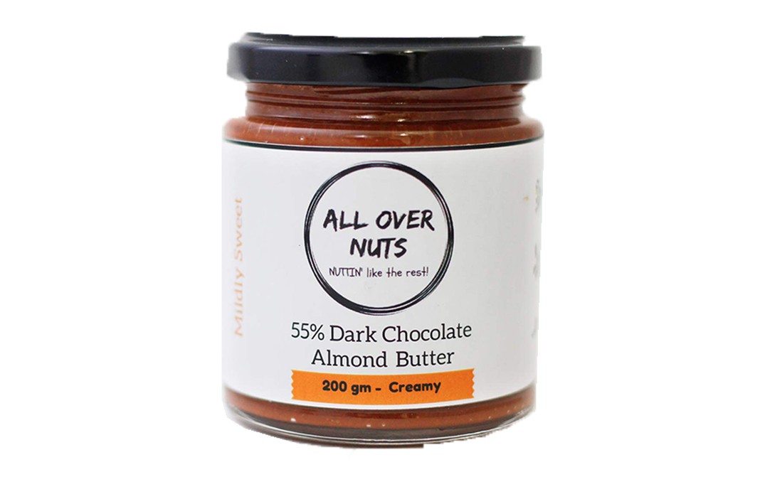 All Over Nuts 55% Dark Chocolate Almond Butter Creamy  Glass Jar  200 grams
